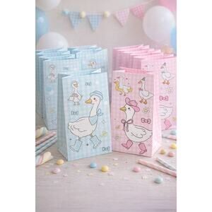 Cute Goose Party Favor Bags Pink Blue | Birthday Candy Treat Bags Set of 12
